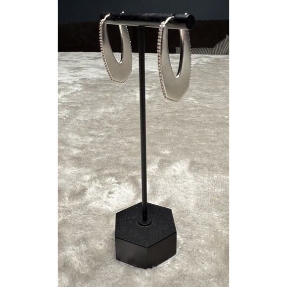 Kendra Scott Adeline Cubic Zirconia Pave Silver Tone Hoop Earrings - Picture 1 of 6